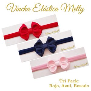 Vincha Elástica Melly Tri Pack Rojo, Azul y Rosado por Creaciones Karito