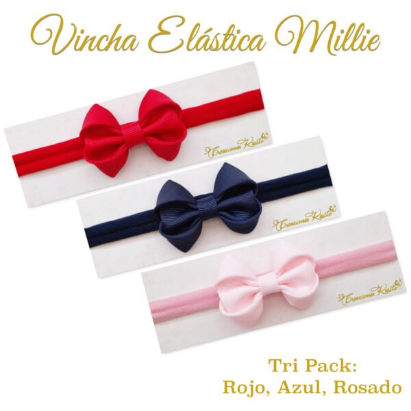 Bandita Elástica Millie Tri Pack Rojo, Azul y Rosado por Creaciones Karito