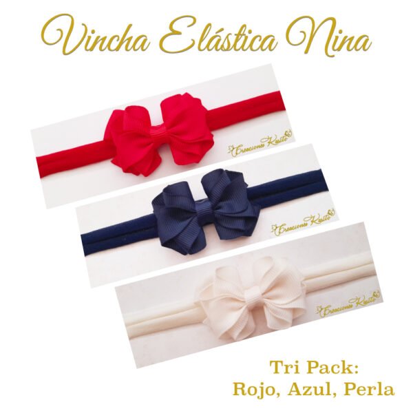 Bandita Elástica Nina Tri Pack Rojo, Azul y Perla por Creaciones Karito