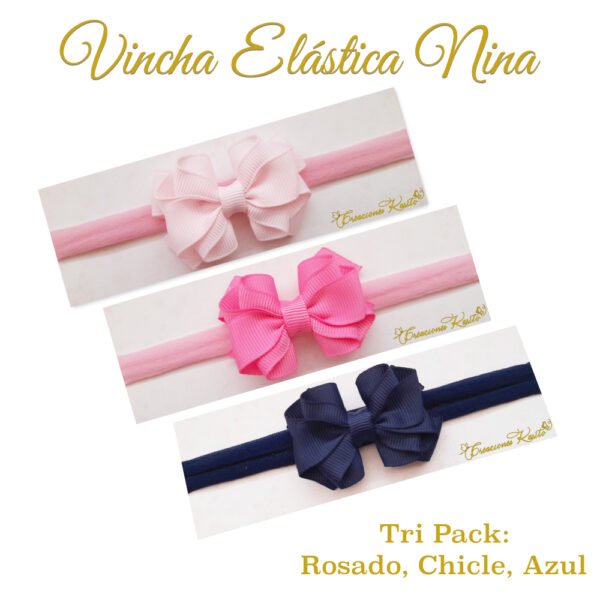 Bandita Elástica Nina Tri Pack Rosado, Chicle y Azul por Creaciones Karito