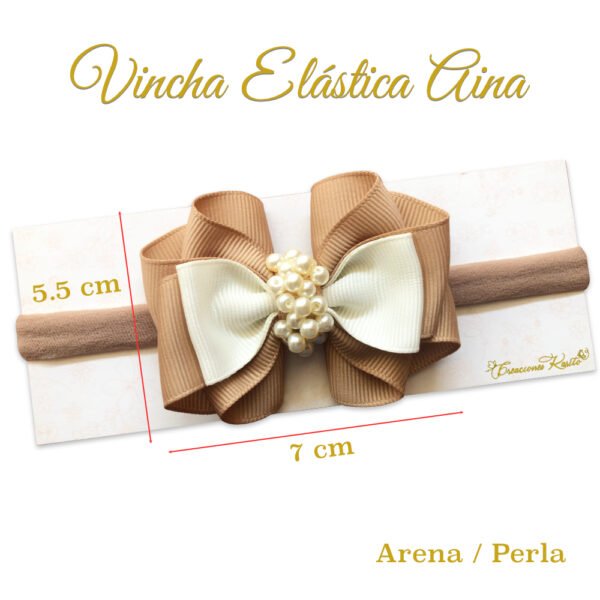 Vincha Elastica Modelo Aina Medidas, Color: Arena-Perla Creaciones Karito Vincha Elastica Modelo Aina Medidas, Color: Arena-Perla Creaciones Karito