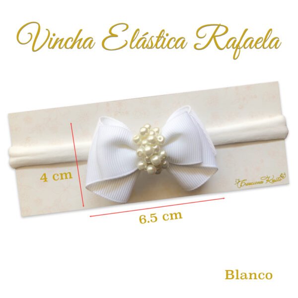 Vincha Elastica Modelo Rafaela medidas, Color: Blanco por Creaciones Karito