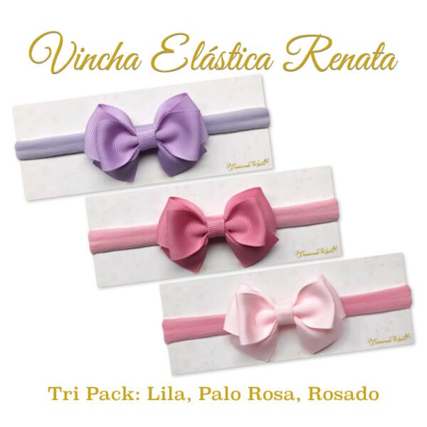 Vincha Elastica Renata-Tripack Lila, Palo Rosa, Rosado por Creaciones Karito