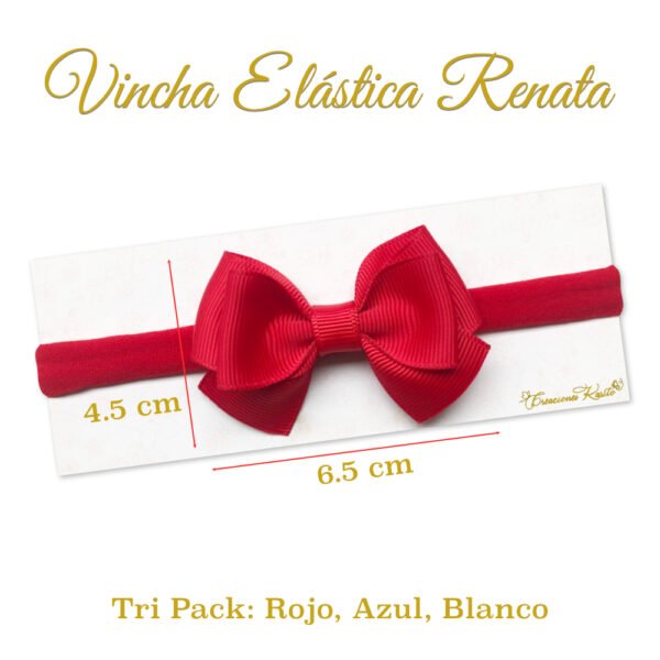 Vincha Elastica Renata-Tripack Rojo, Azul y Blanco por Creaciones Karito