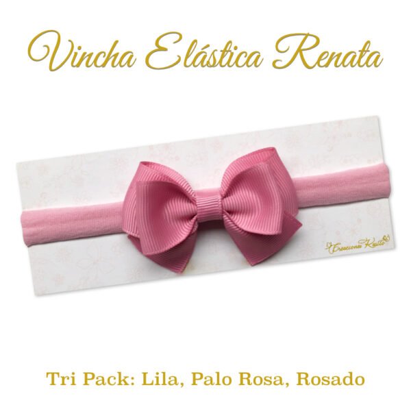 Vincha Elastica Renata-Tripack Lila, Palo Rosa, Rosado por Creaciones Karito