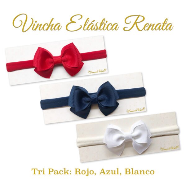 Vincha Elastica Renata-Tripack Rojo, Azul y Blanco por Creaciones Karito