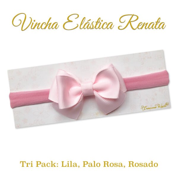 Vincha Elastica Renata-Tripack Lila, Palo Rosa, Rosado por Creaciones Karito