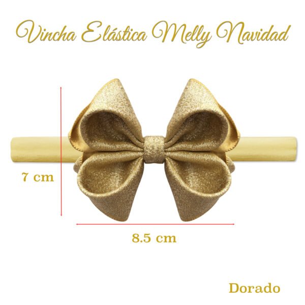 Vincha para bebé modelo Melly Navidad Dorado medidas