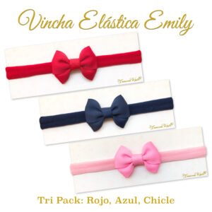 Vincha para bebé modelo 'Emily' Tri Pack Rojo, Azul, Chile